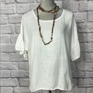 Elena Baldi Italian Linen Ruffle Sleeve Blouse